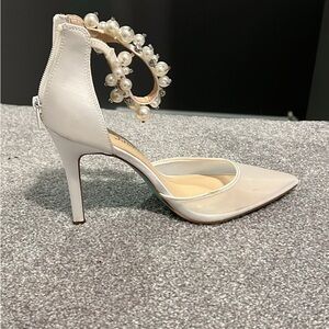 White pearl ankle strap pumps. Worn once! Betsey Johnson